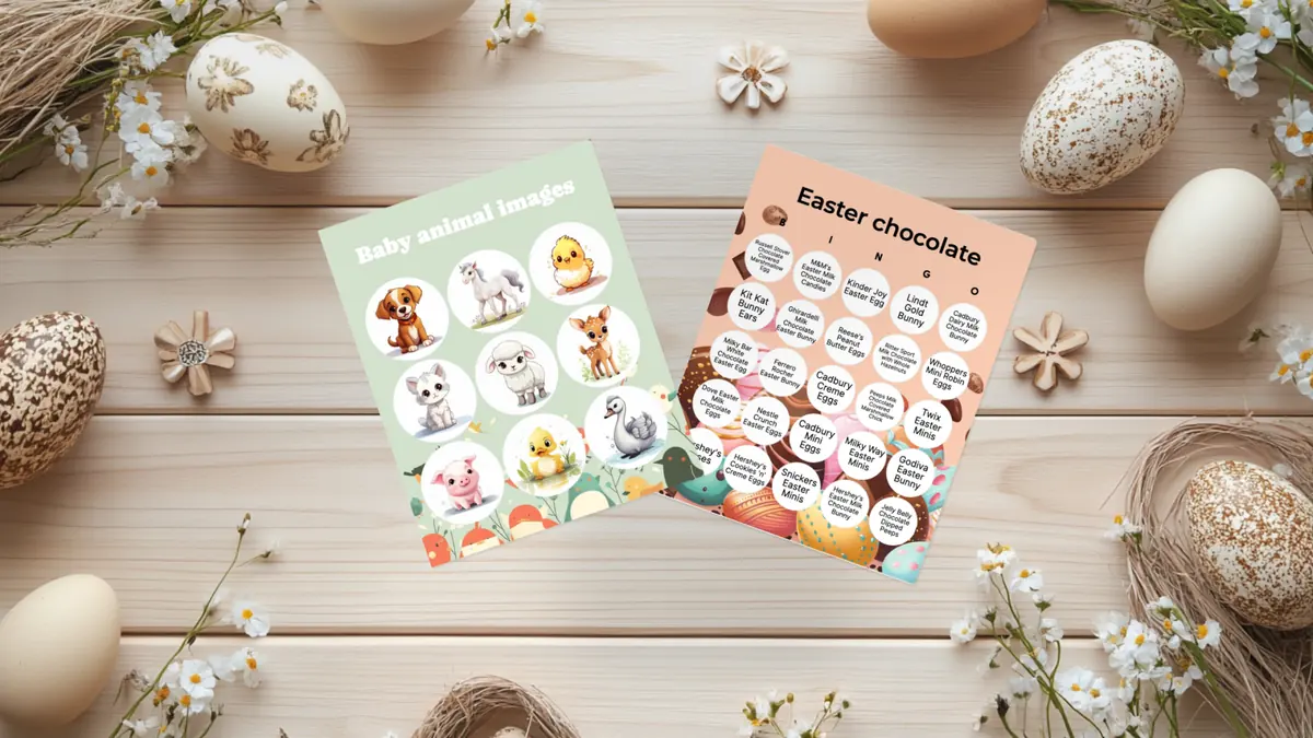 easter bingo card flat lay
