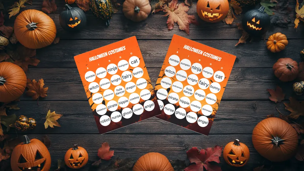 halloween costume bingo cards