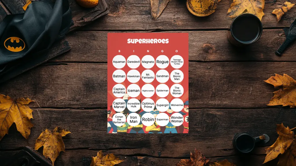 superhero bingo card