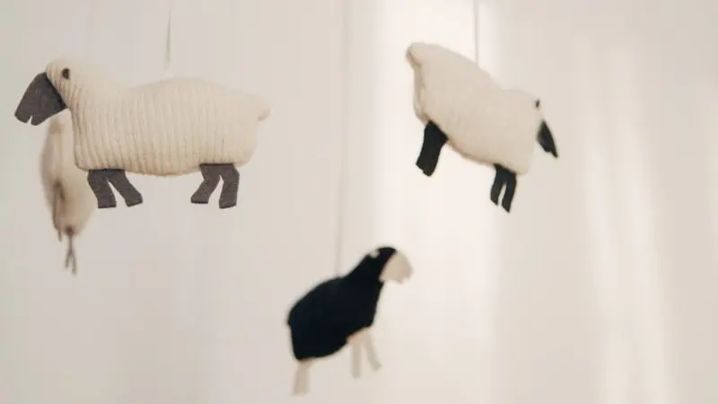 white sheep baby mobile