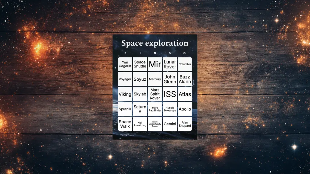 space bingo card