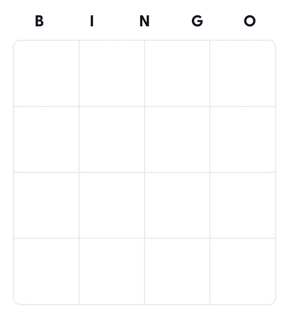 4x4 Blank bingo card