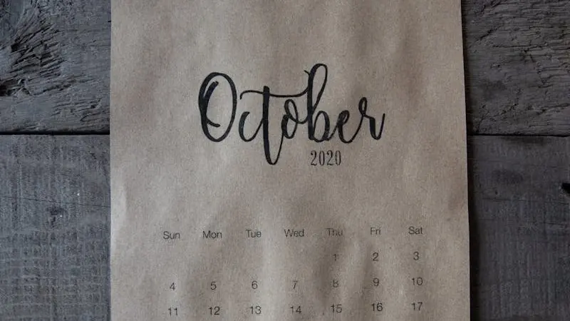 October Calendar On Wooden Surface