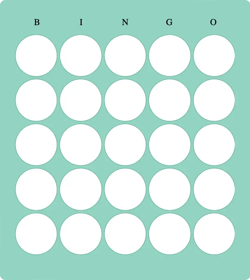 5x5 green blank bingo card