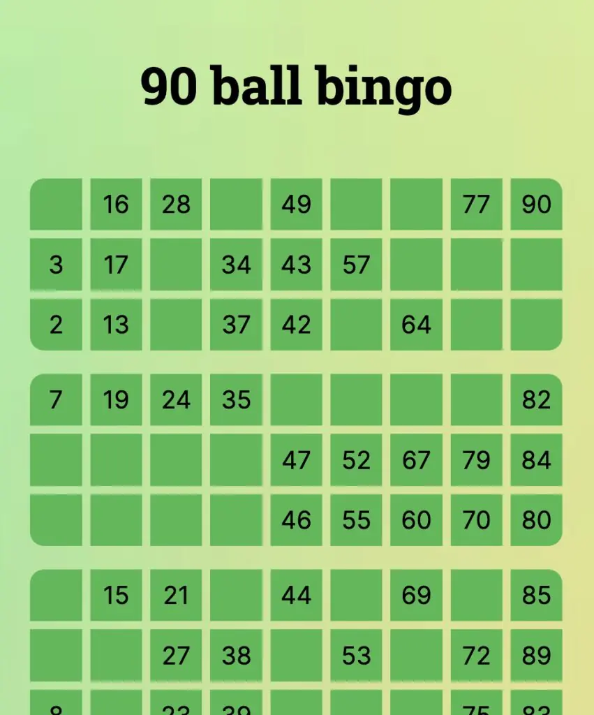 90 ball bingo card