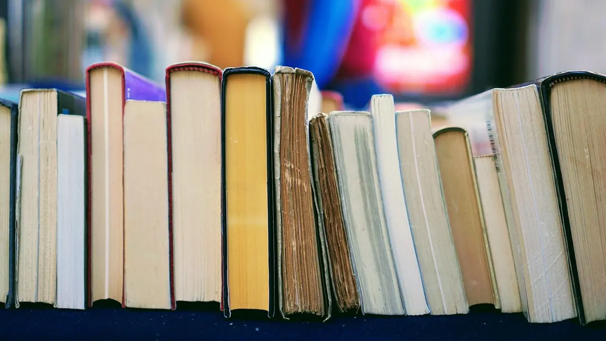 book lot on table