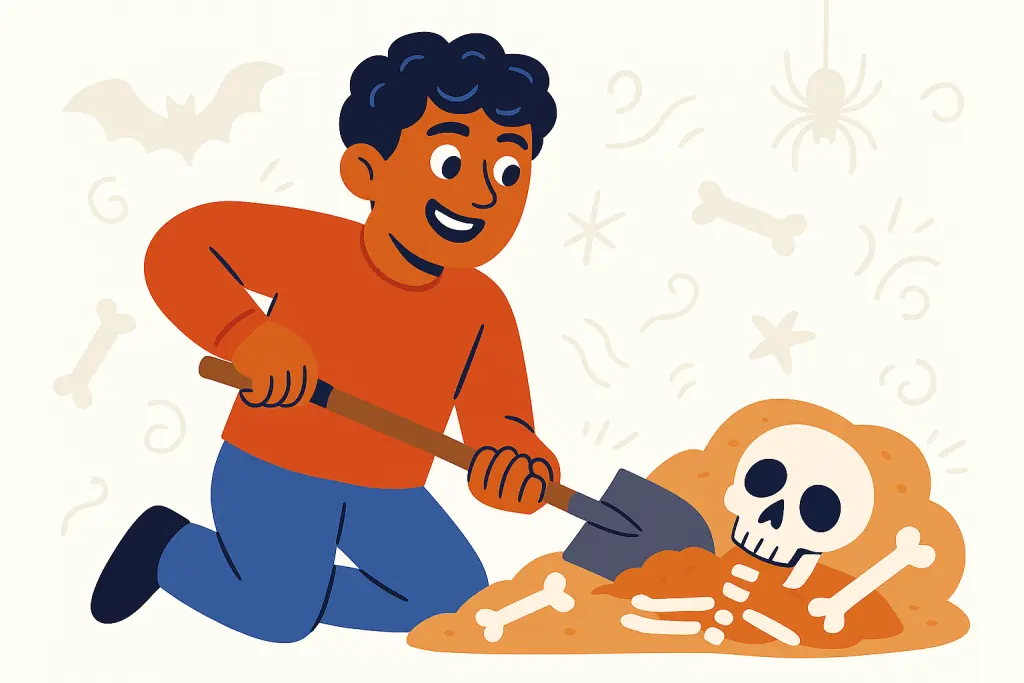 character digging bones