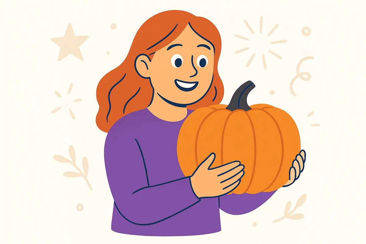 character holding pumpkin