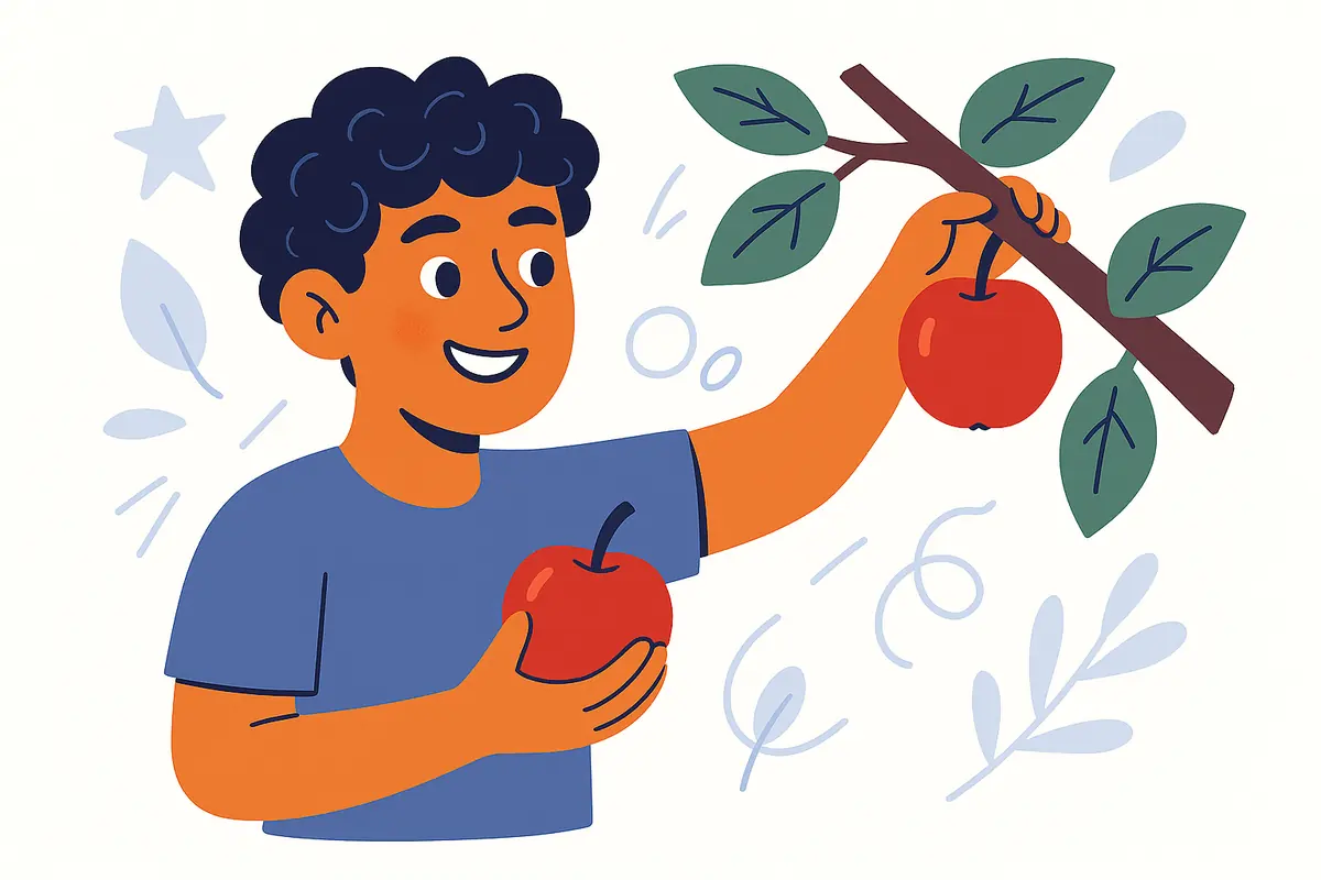 character picking apples