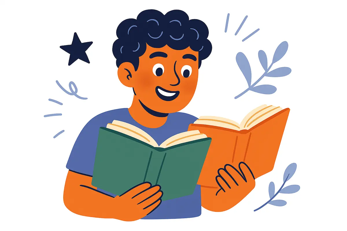 character reading a book