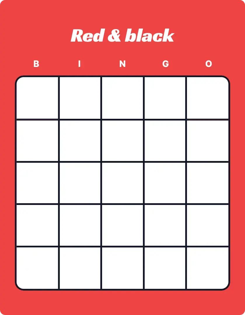 Red & Black blank bingo card