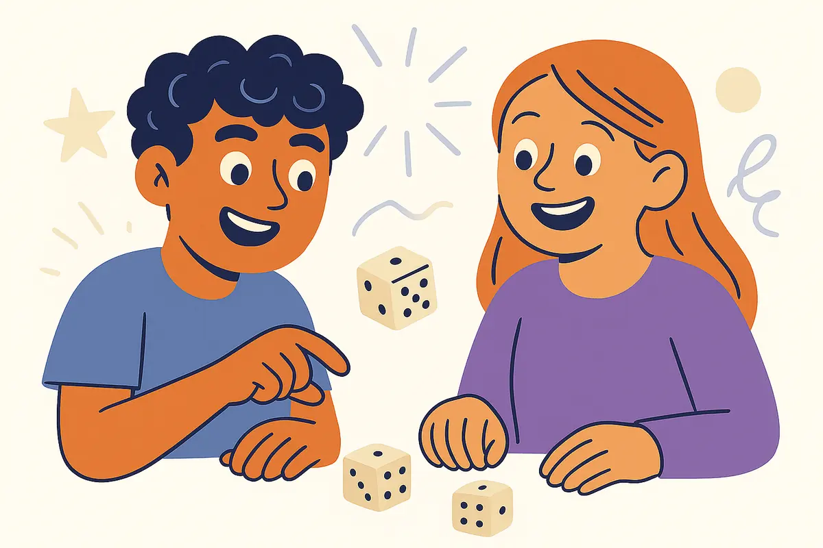 two characters rolling dice