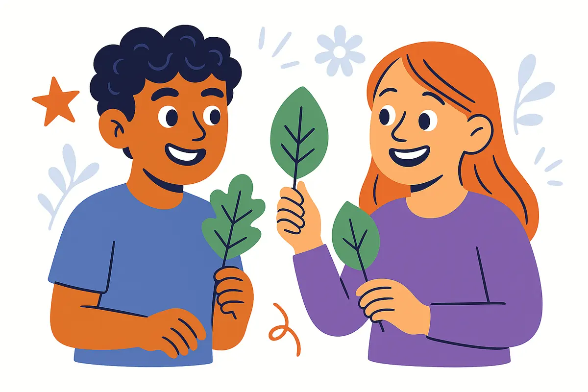two characters with leaves