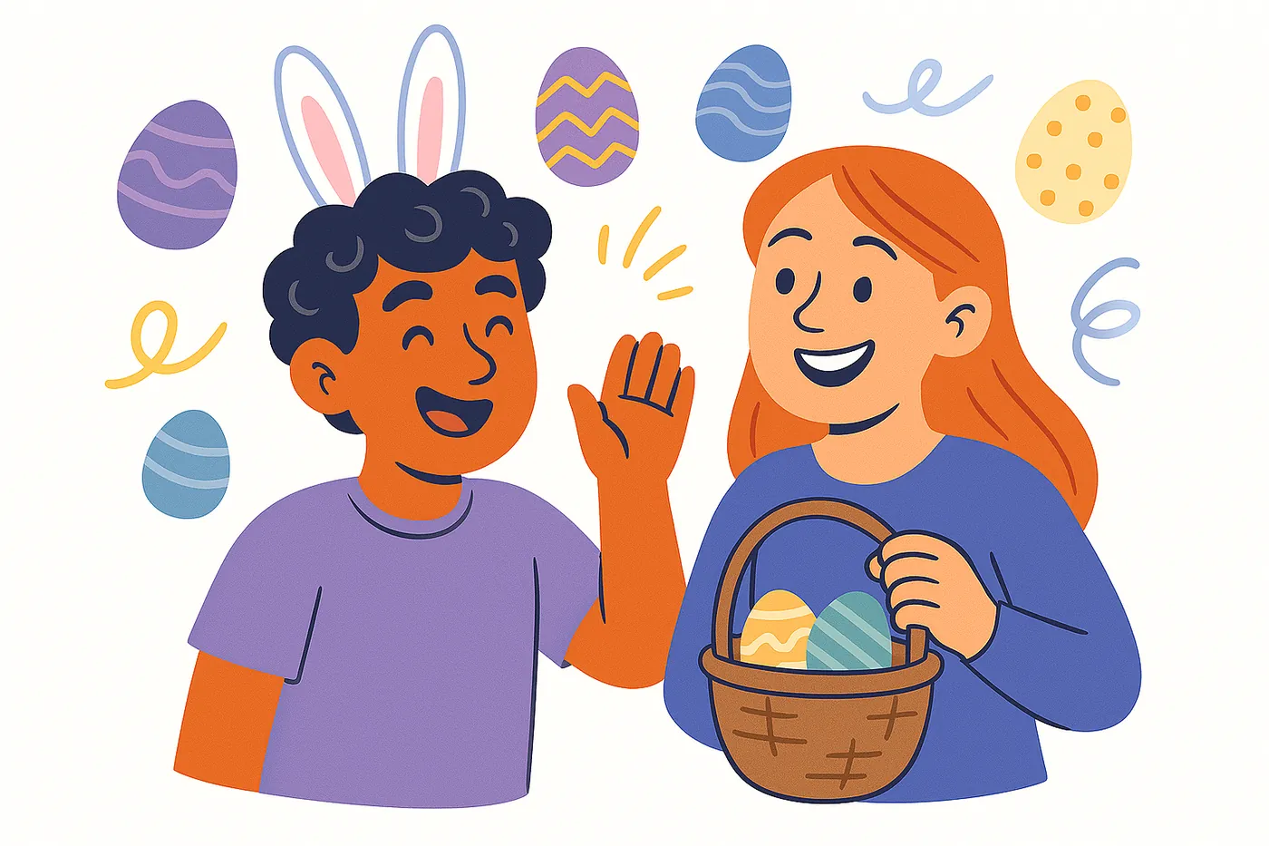 two characters with easter eggs 