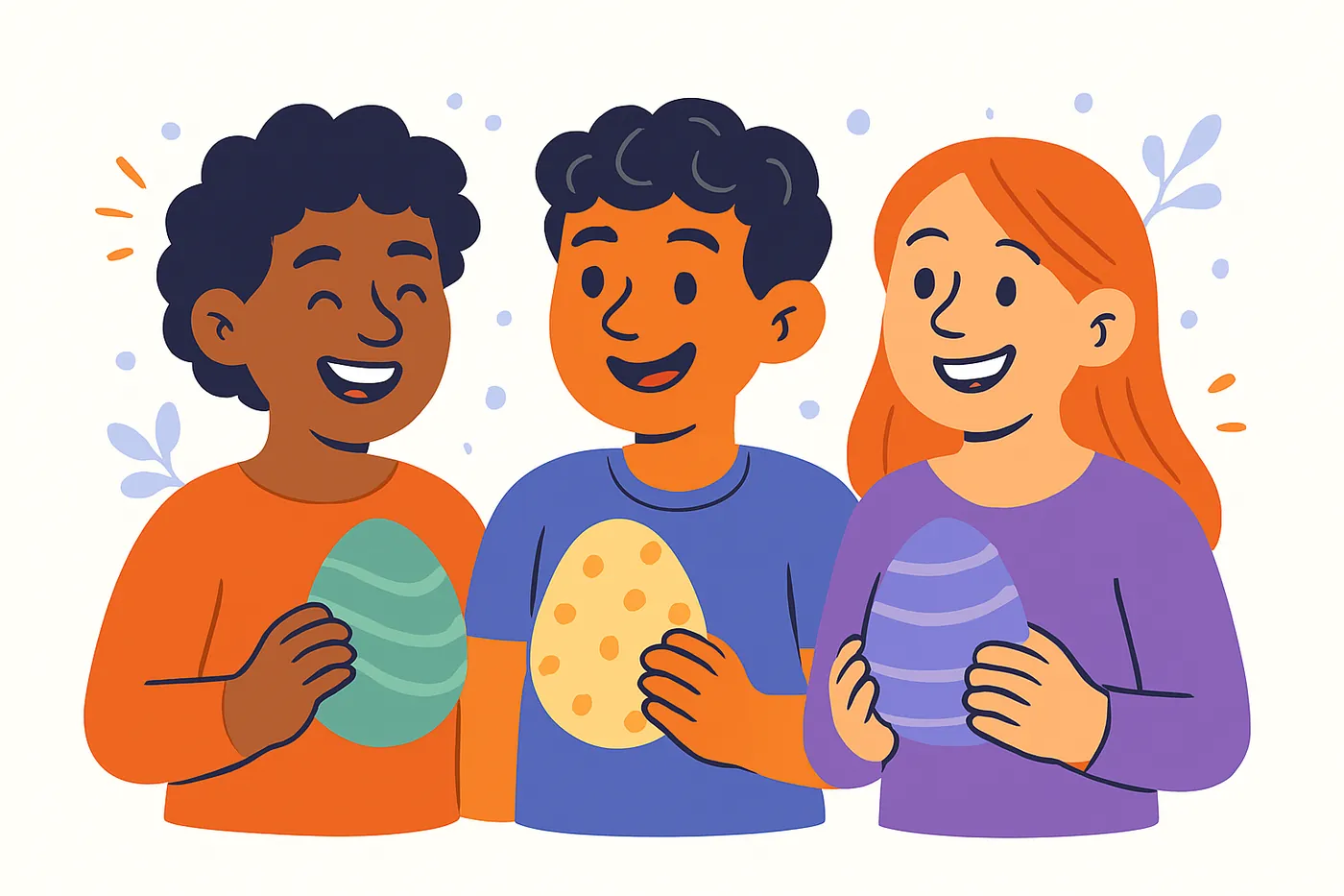 three characters with easter eggs 