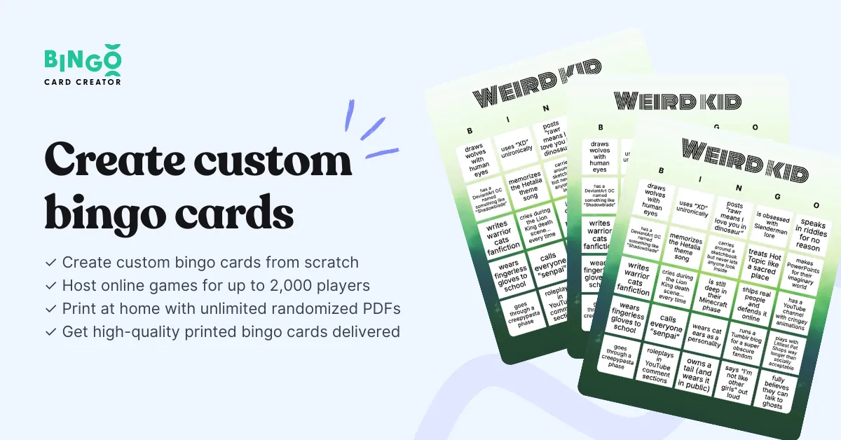 stacked weird kid bingo cards