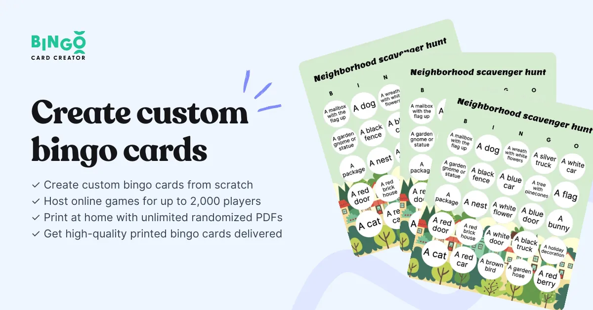 neighborhood bingo cards