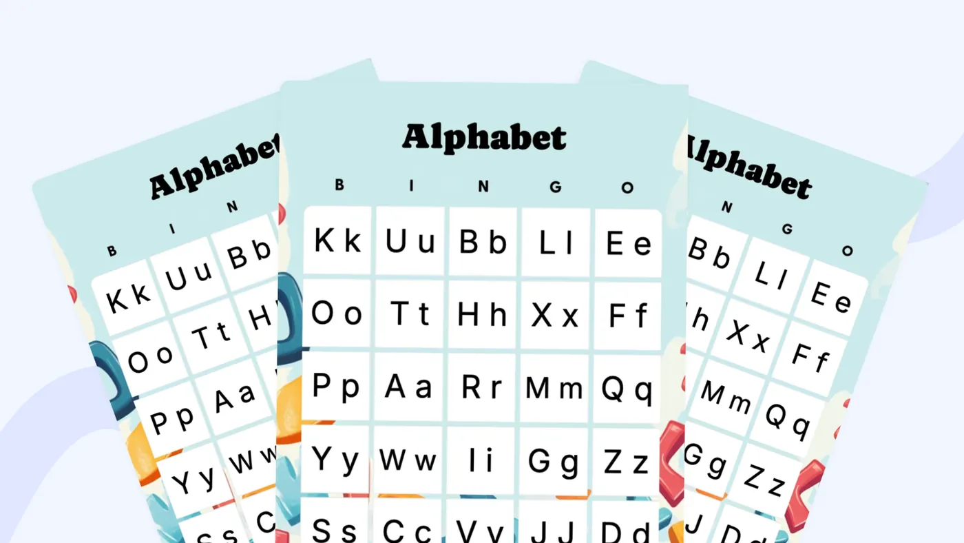 stacked alphabet bingo cards