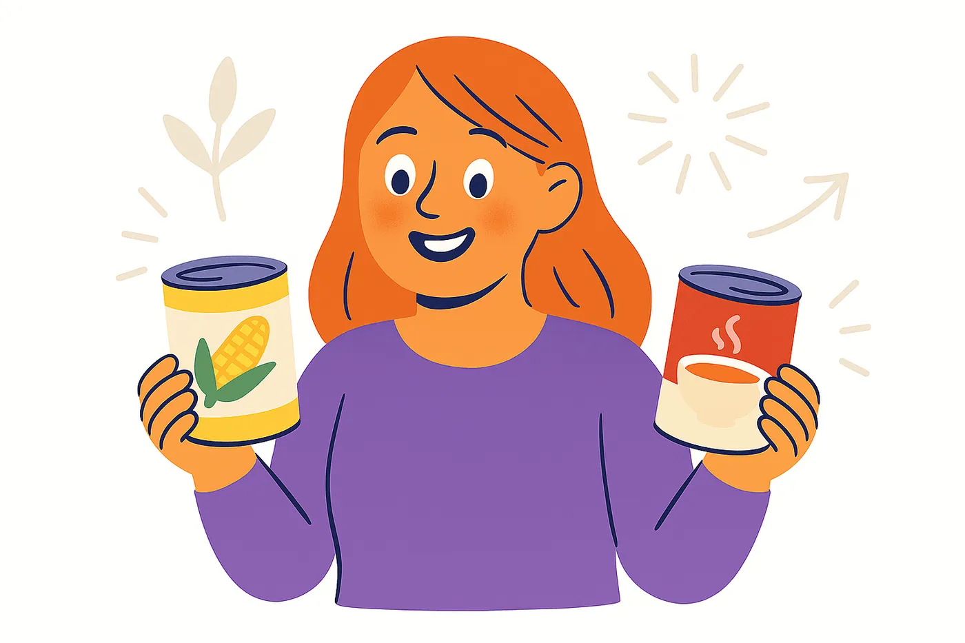 character smiling holding cans