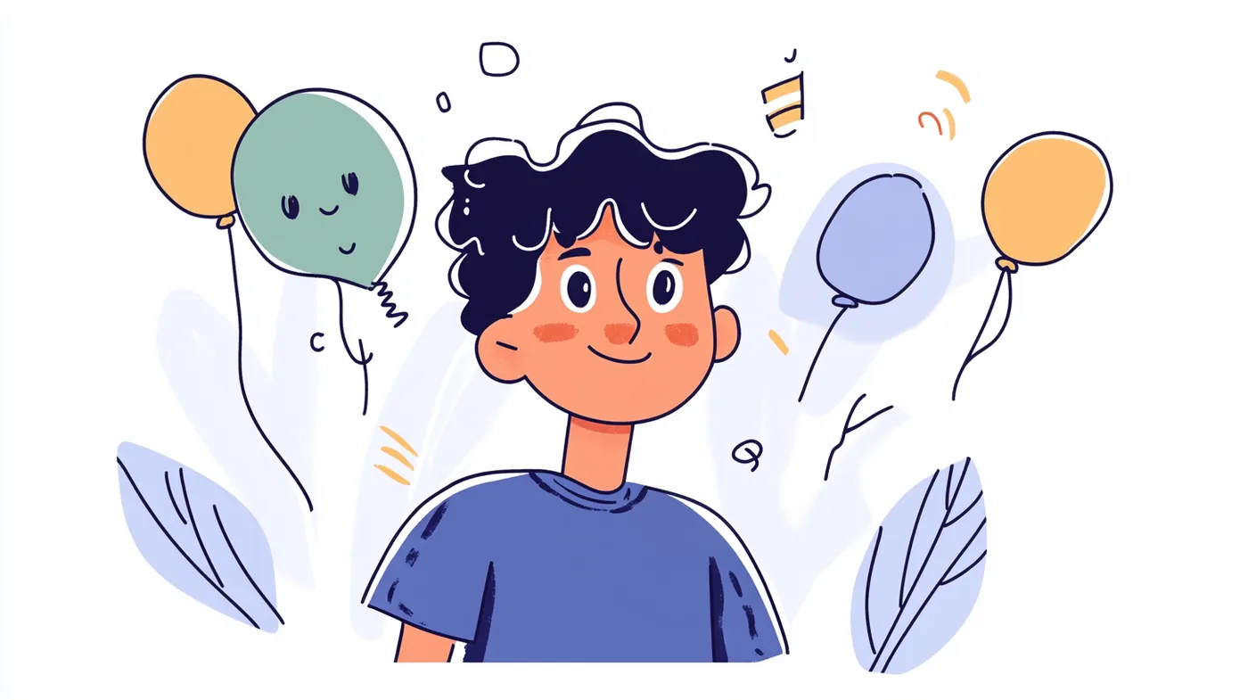 character with balloons
