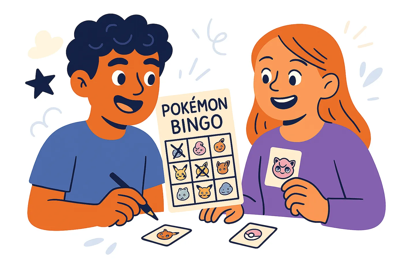 characters playing pokemon bingo
