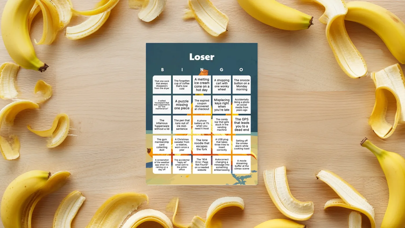 loser bingo card with banana peel