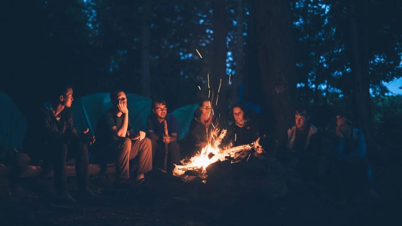 people having a bonfire