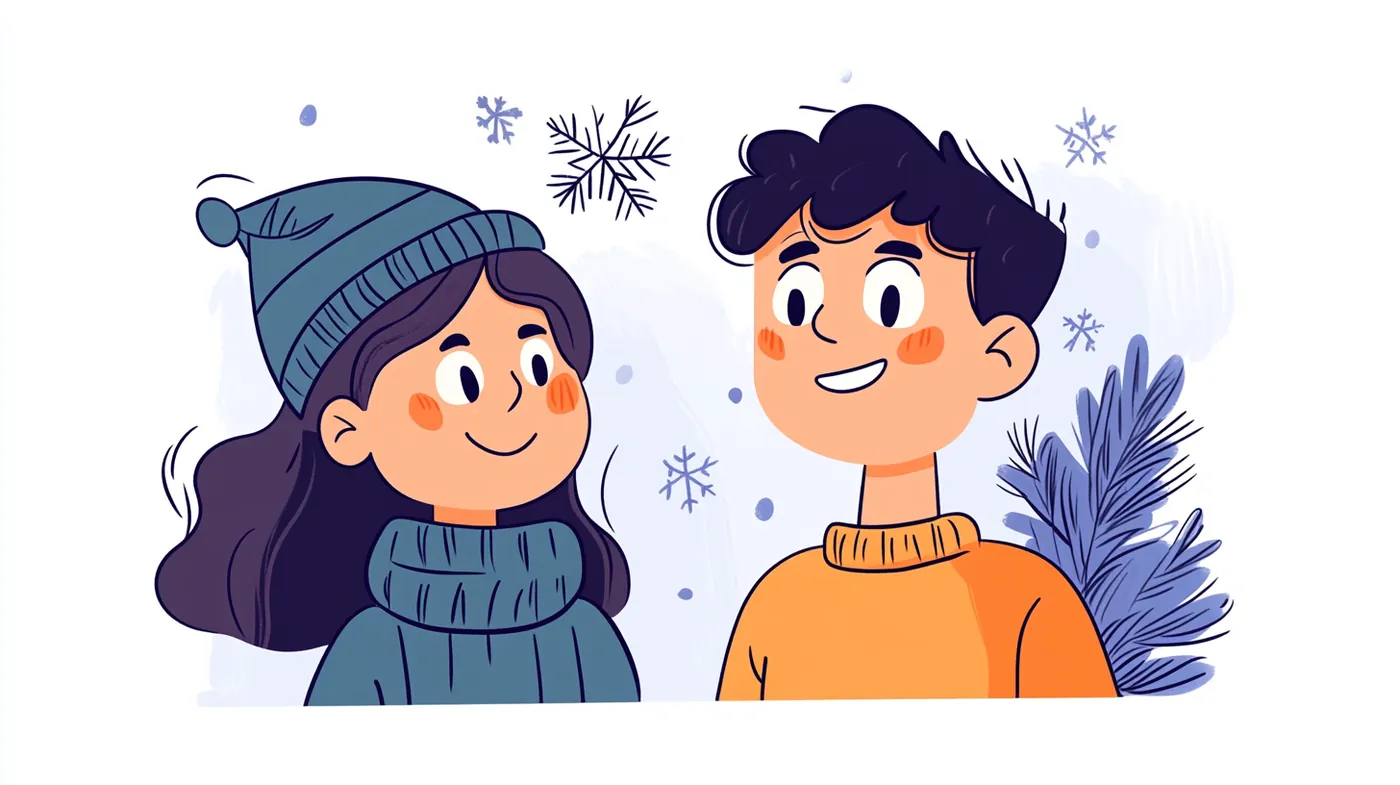 two characters in hat and scarf 