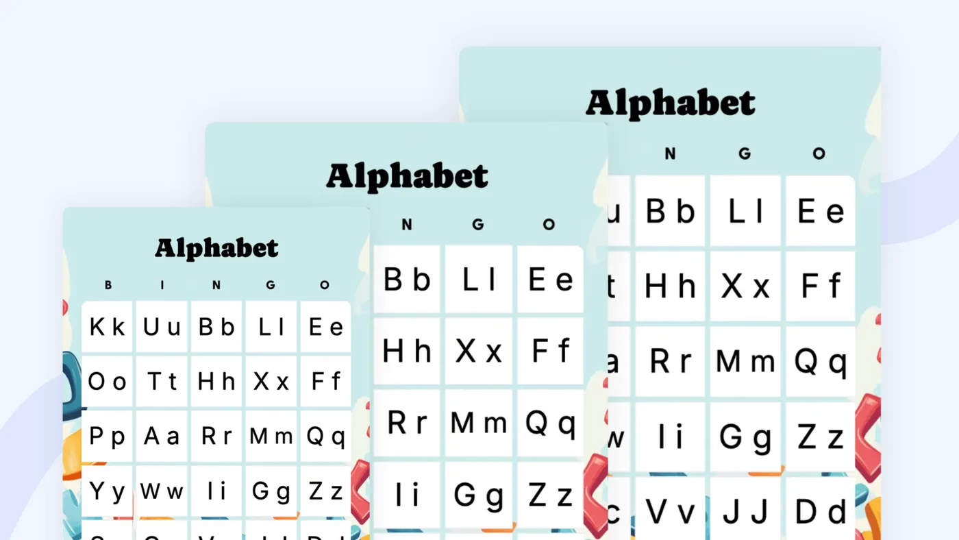 stacked alphabet bingo cards