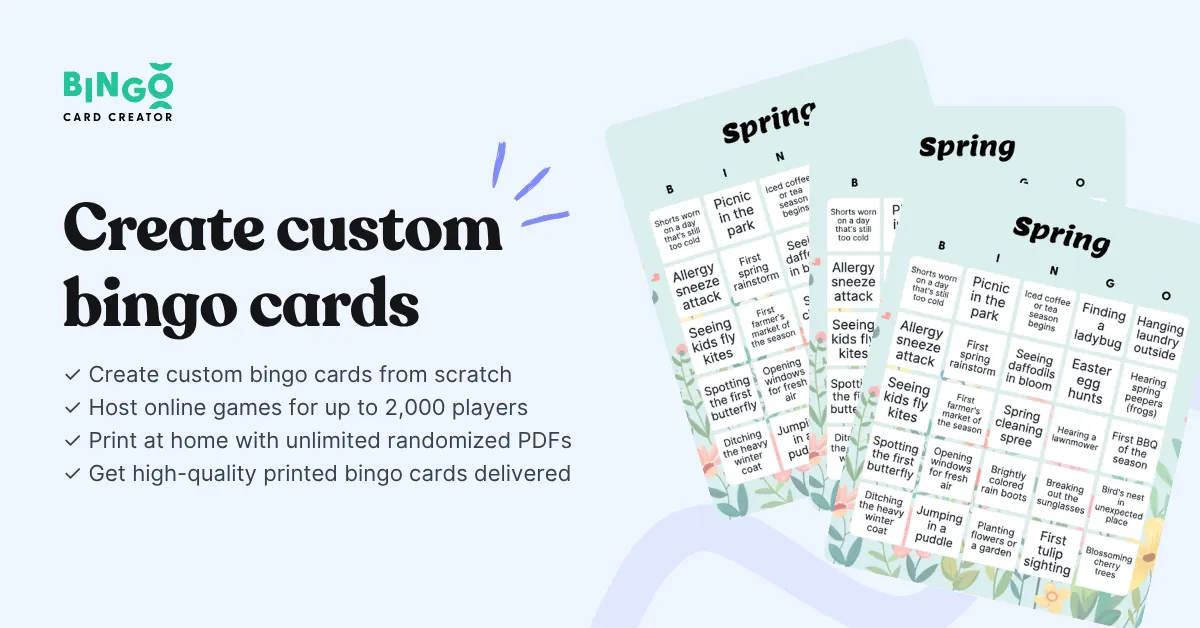 stacked spring. bingo cards
